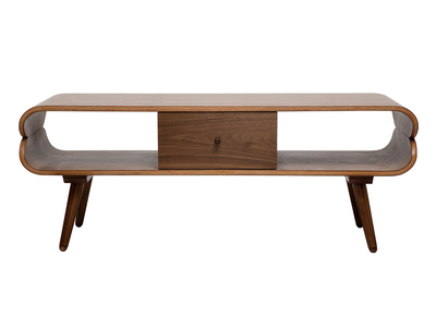 Meuble TV vintage en bois fonc&eacute; avec rangements L132 cm TAKLA