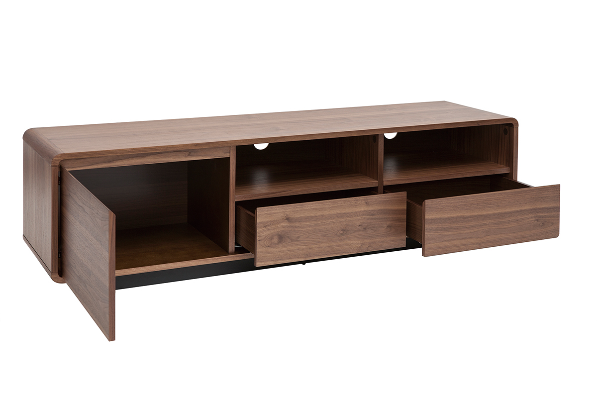 Meuble TV vintage en bois fonc� noyer et m�tal noir L160 cm JAKO