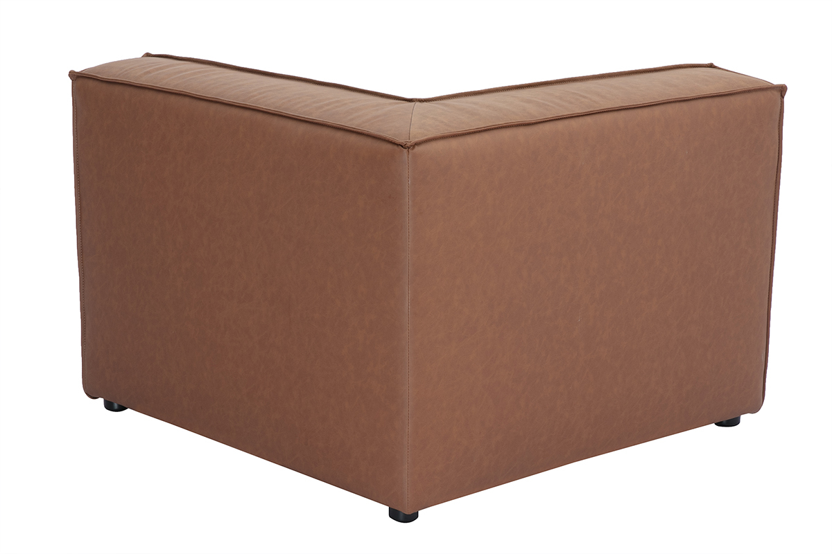 Module d'angle central pour canap� en cuir marron, vue de dos.