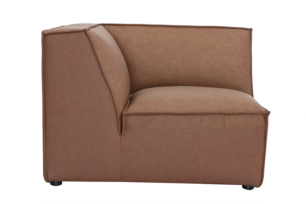 Module d'angle central pour canap� en cuir marron.