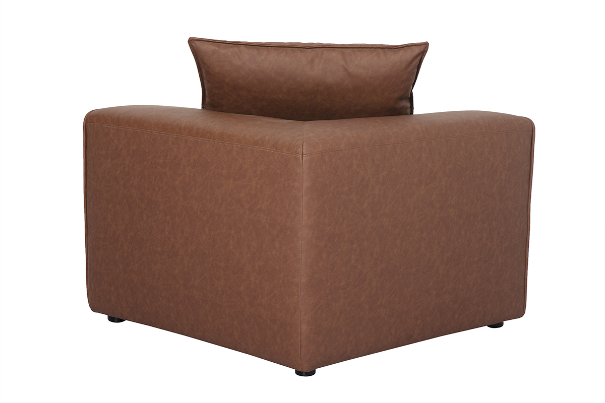 Module d'angle droit pour canap� en cuir marron FERGUS, vue de dos