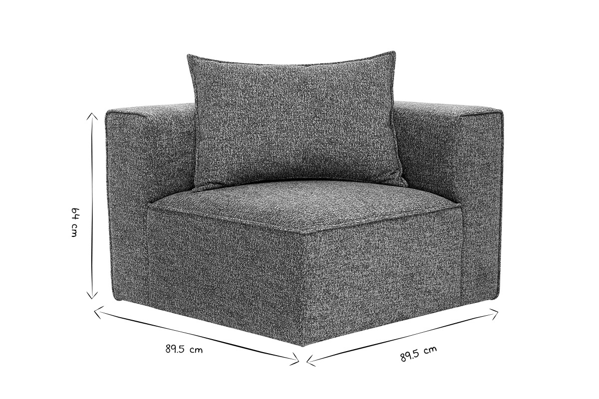 Module d'angle droit pour canap� en tissu chin� gris fonc� KERRY