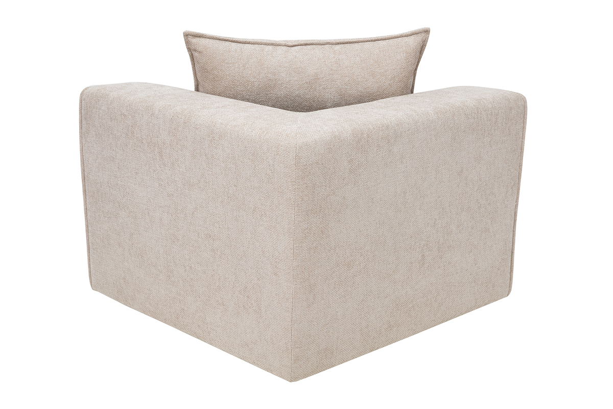 Module d'angle droit KERRY en tissu beige, vue de dos, design cubique avec coussin.