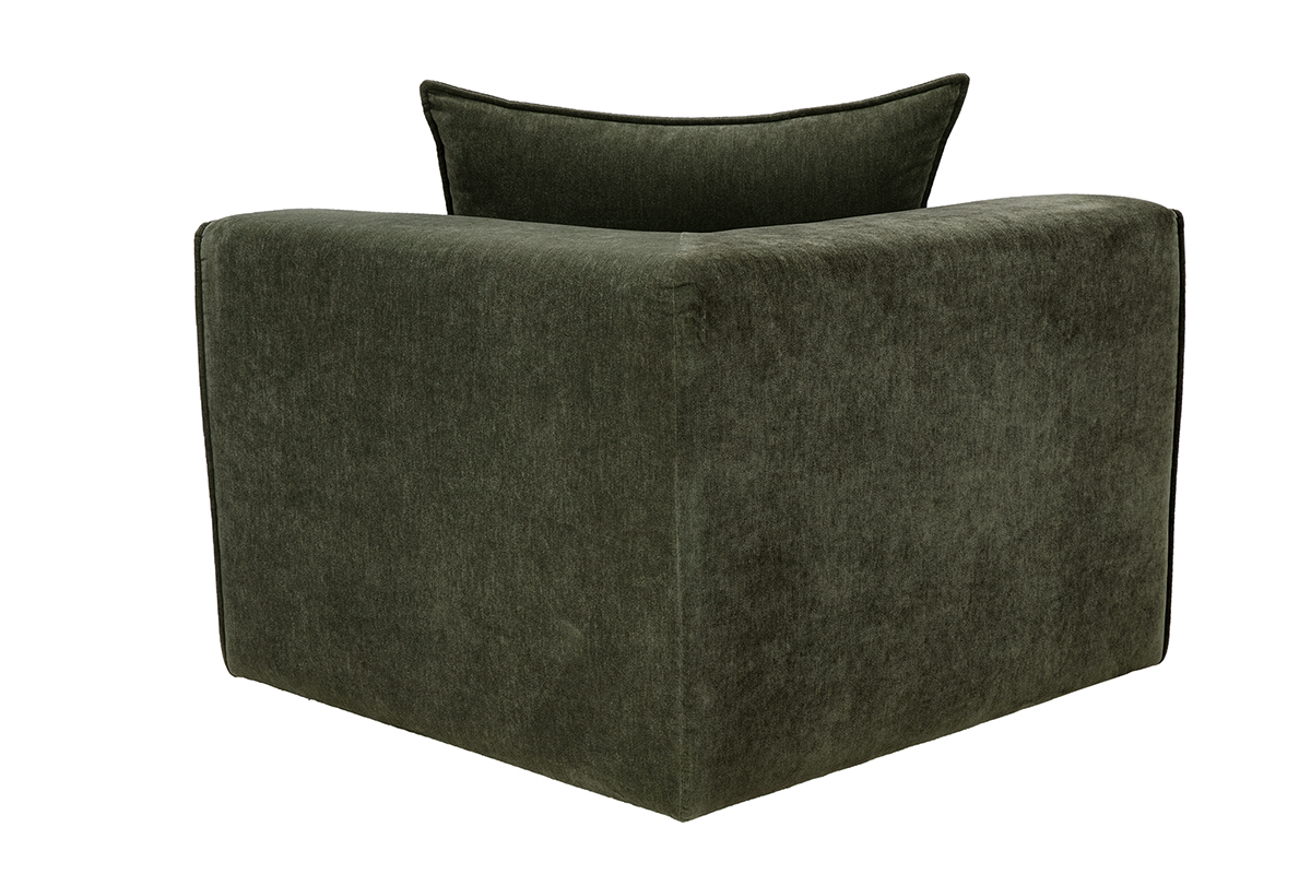 Module d'angle droit KERRY en tissu effet velours vert kaki, vue de dos