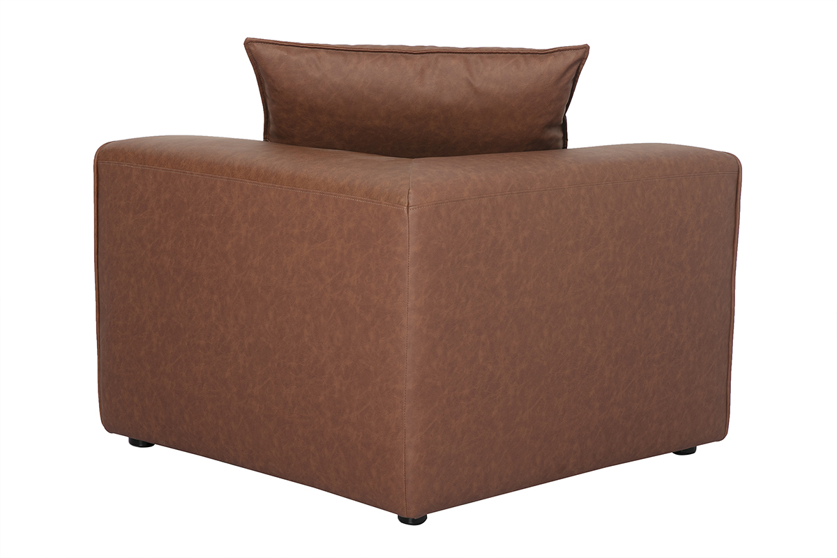 Module d'angle gauche pour canap� en cuir marron FERGUS, vue arri�re