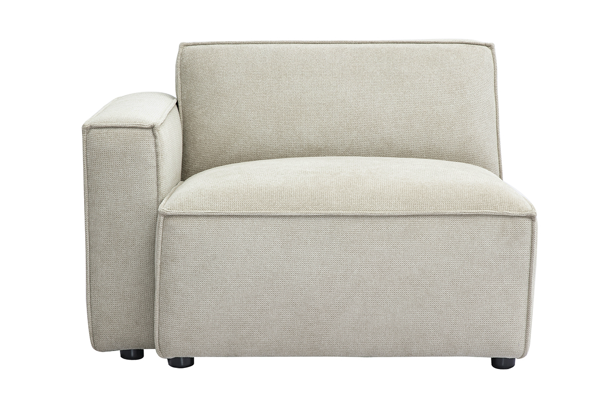 Module d'angle gauche en tissu chenille textur� beige pour canap�.