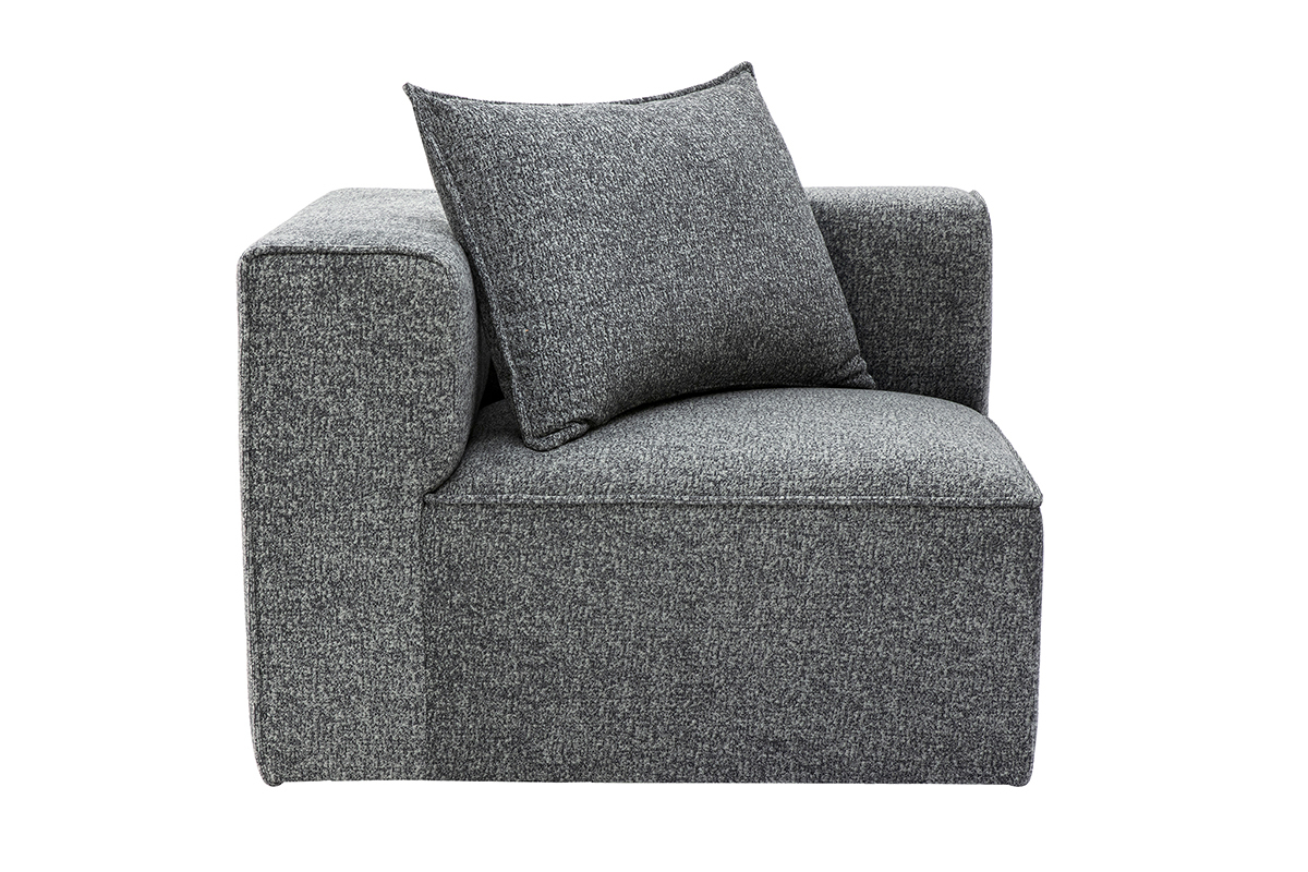 Module d'angle gauche KERRY en tissu chin� gris fonc�, avec coussin de dossier, vue de face.