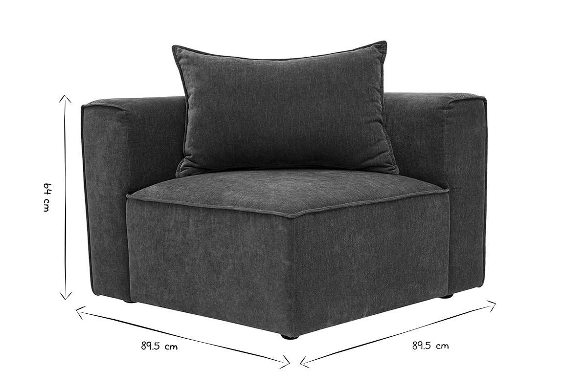 Module d'angle gauche pour canap�, dimensions en noir et blanc : L89.5 x P89.5 x H64 cm.