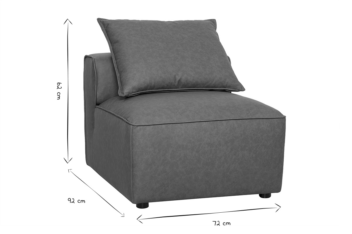 Module droit pour canap� FERGUS avec dimensions en noir et blanc : 62 cm hauteur, 92 cm profondeur, 72 cm largeur.