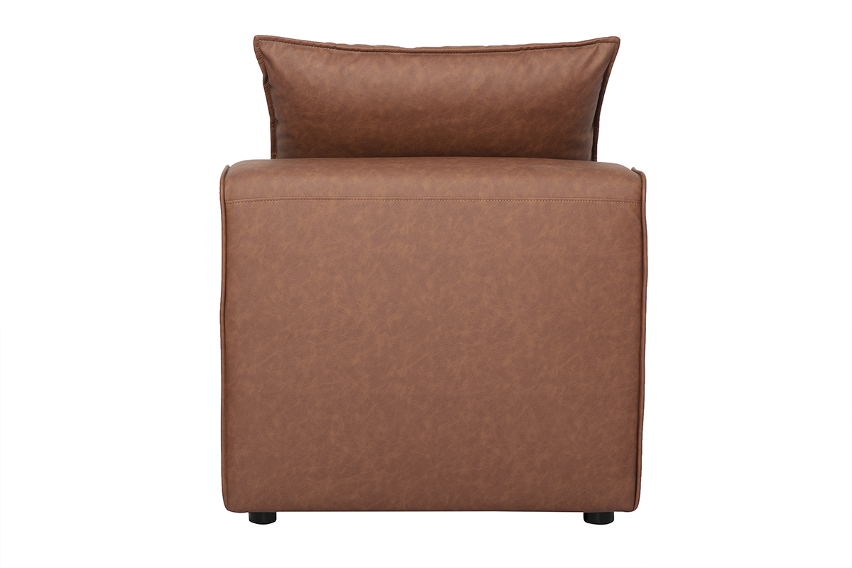 Module droit en cuir marron FERGUS, vue de dos avec coussin en arri�re-plan.