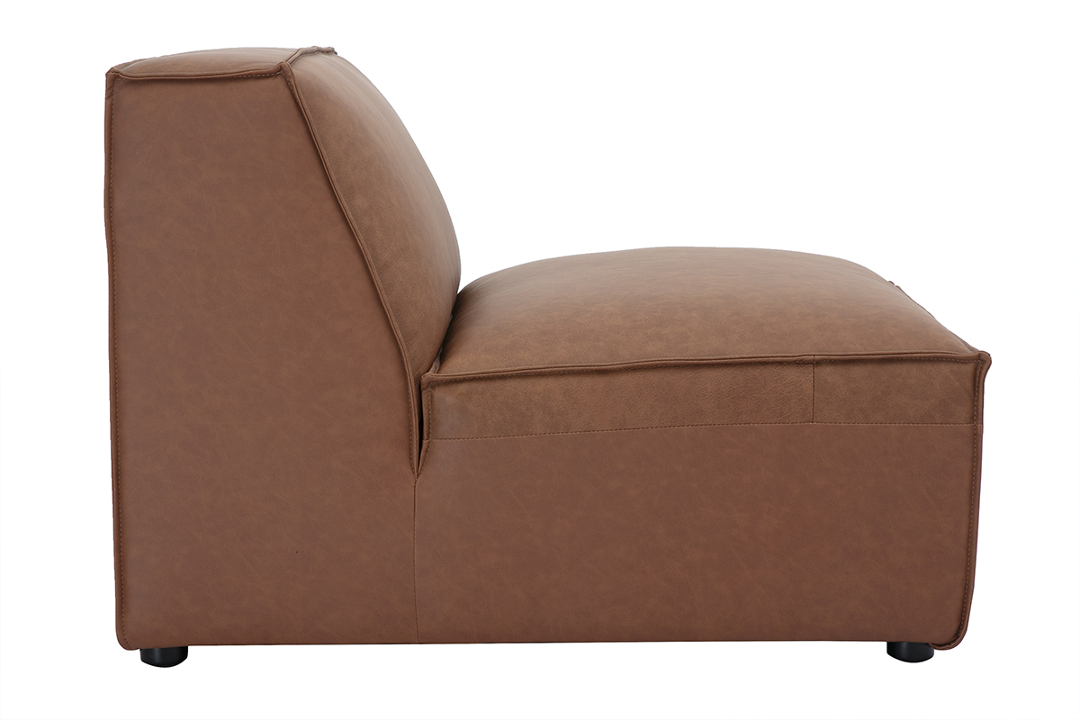 Module droit de canap� en cuir marron SPLIT, vue de profil.