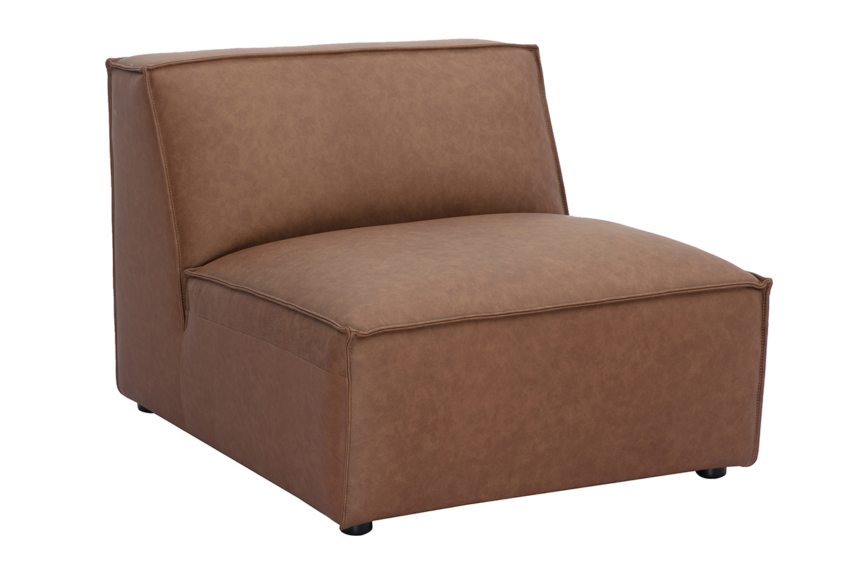 Module droit en cuir marron SPLIT pour canap�, design vintage. Vue de 3/4.