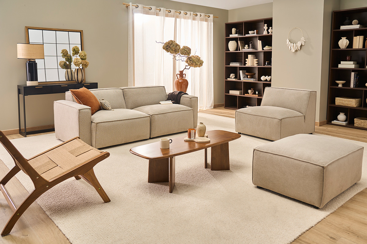 Module droit pour canap� en tissu chenille beige SPLIT