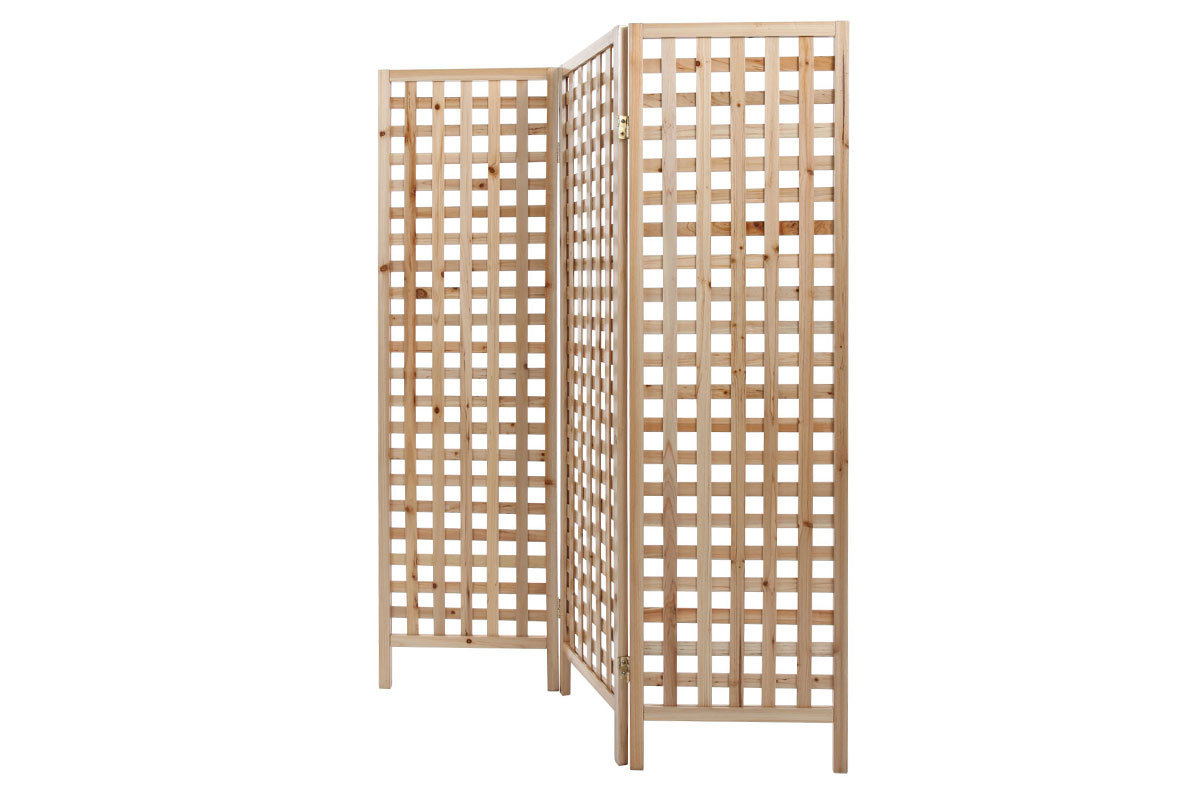 Paravent en bois clair motif ajour� 3 vantaux L133 cm AKKIKO