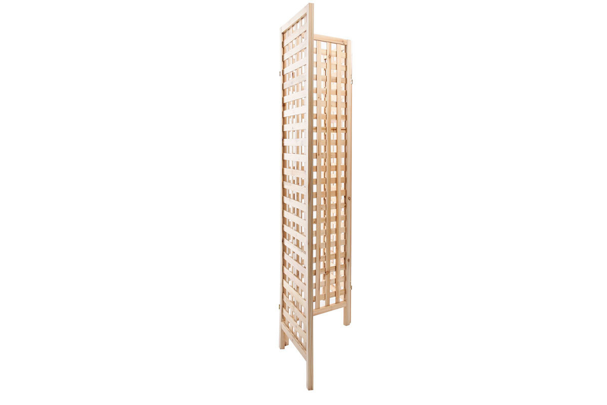 Paravent en bois clair motif ajour� 3 vantaux L133 cm AKKIKO