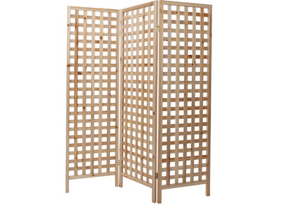 Paravent en bois clair motif ajour&eacute; 3 vantaux L133 cm AKKIKO