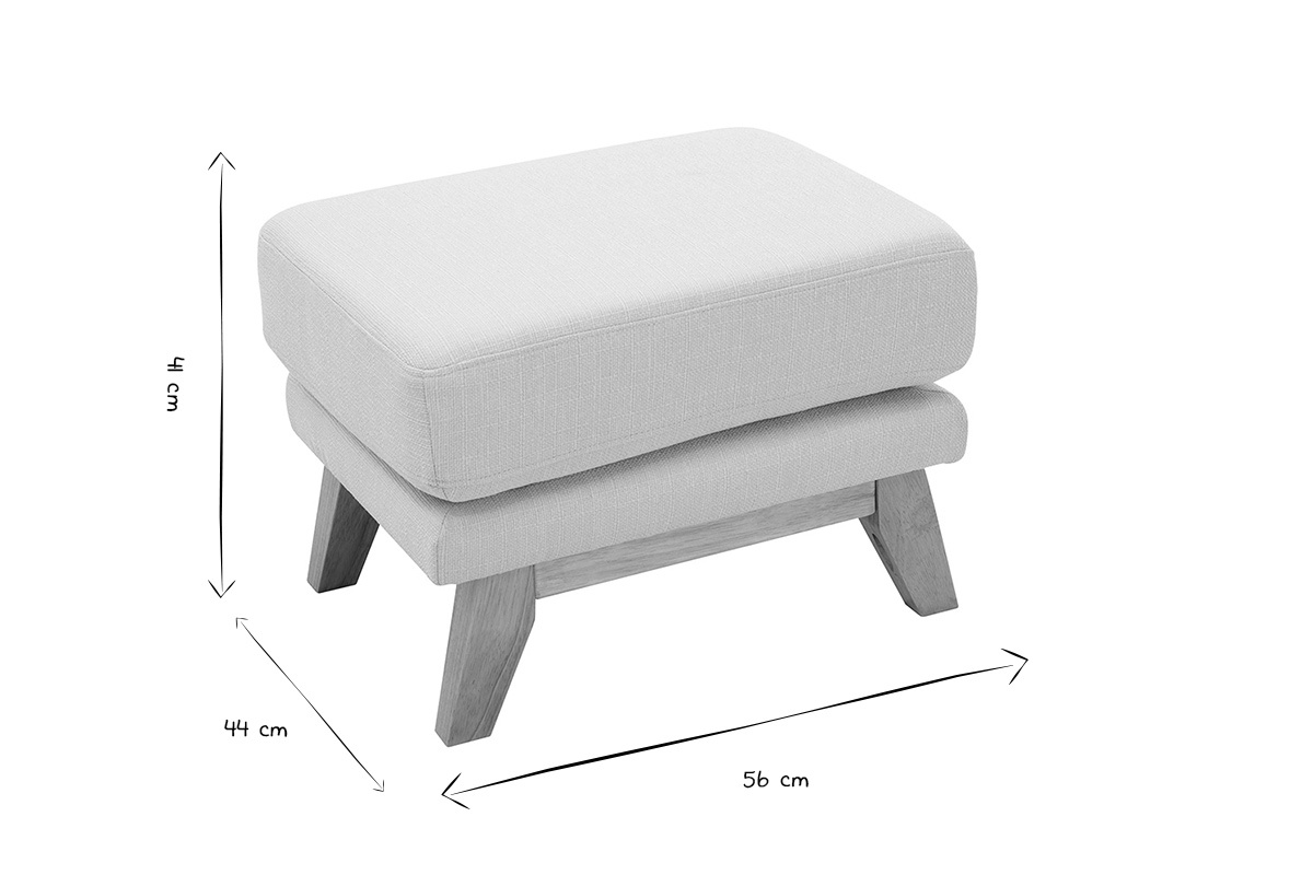 Pouf repose-pieds d�houssable scandinave en tissu beige et bois clair OSLO
