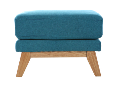 Pouf repose-pieds d&eacute;houssable scandinave en tissu bleu canard et bois clair OSLO