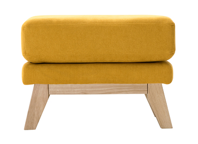Pouf repose-pieds d&eacute;houssable scandinave en tissu effet velours jaune moutarde et bois clair OSLO