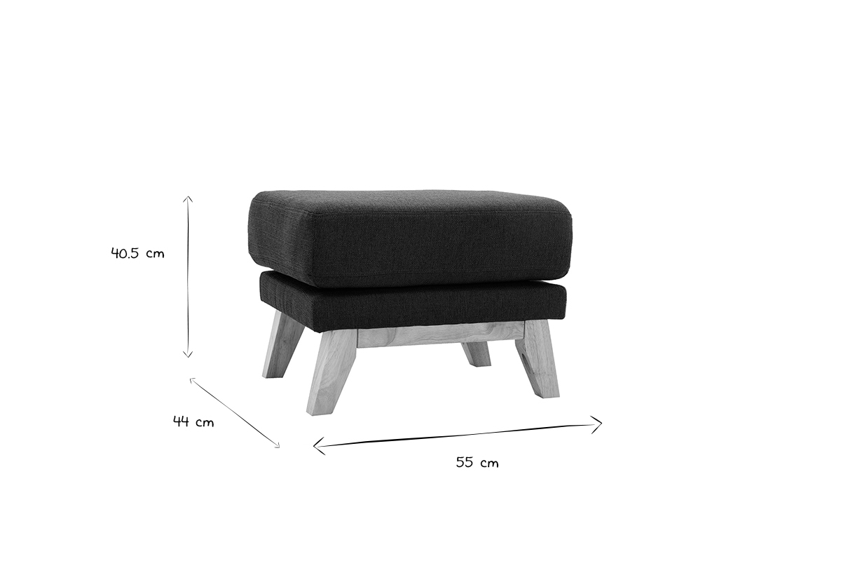 Pouf repose-pieds d�houssable scandinave en tissu gris fonc� et bois clair OSLO