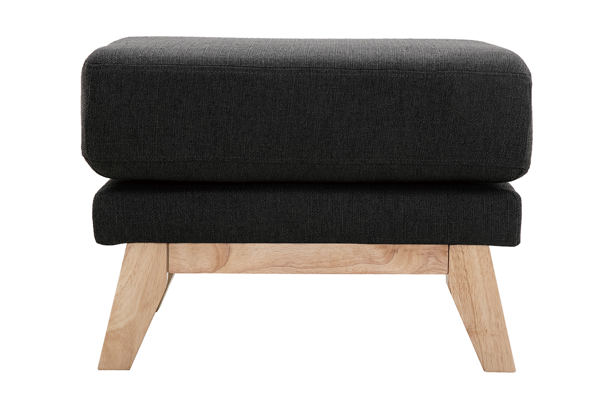 Pouf repose-pieds d�houssable scandinave en tissu gris fonc� et bois clair OSLO