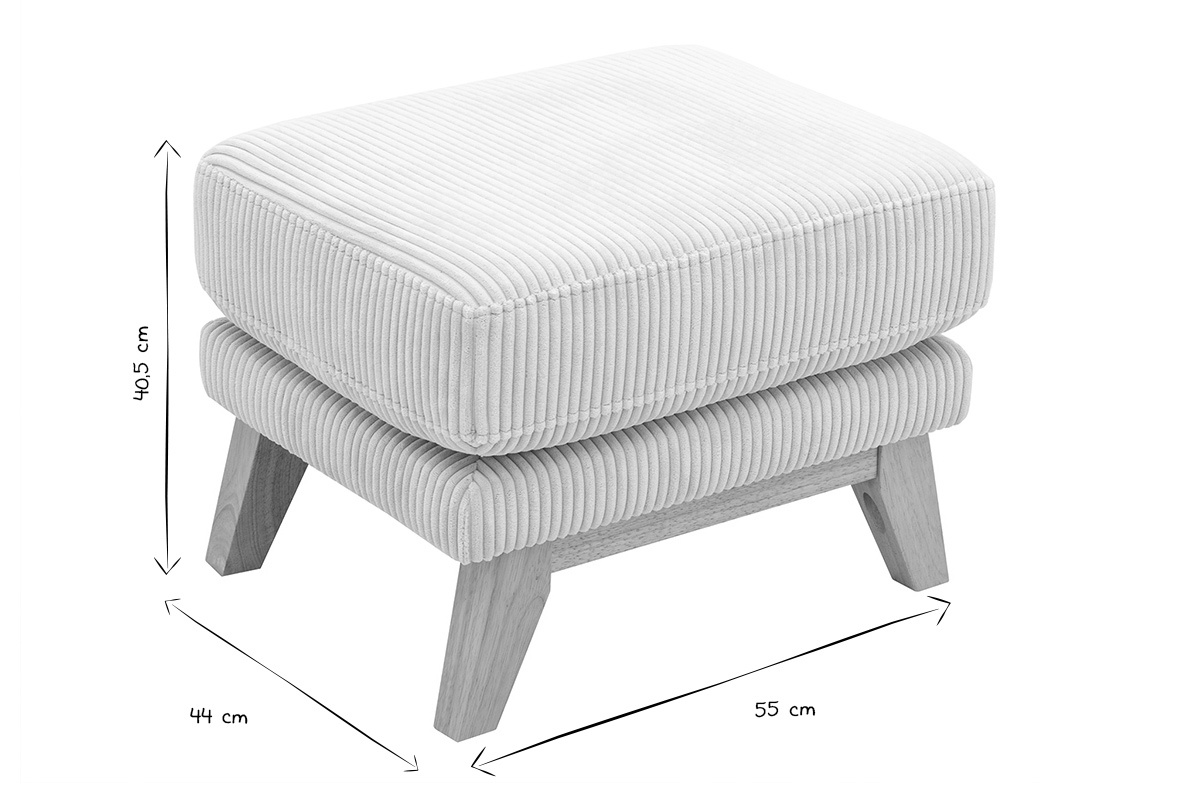 Pouf repose-pieds OSLO en velours c�tel� avec dimensions L55 x P44 x H40.5 cm, en noir et blanc.