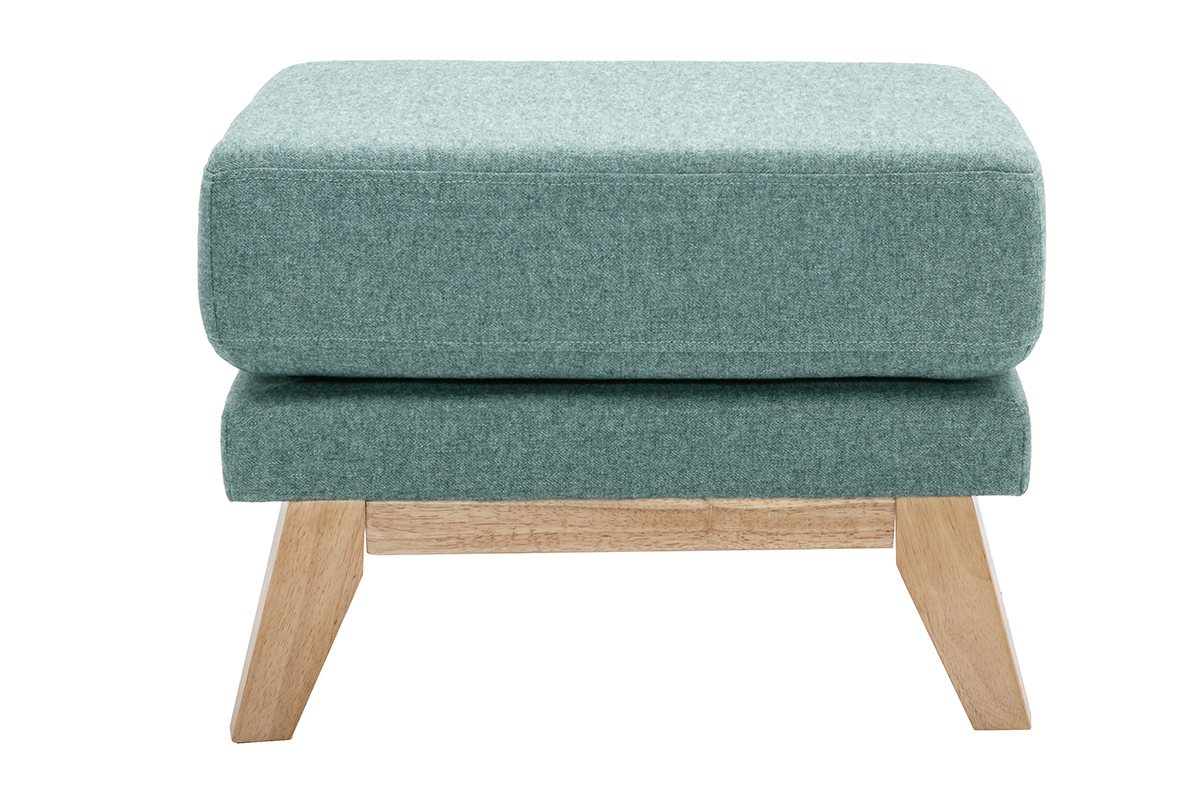 Pouf repose-pieds d�houssable scandinave en tissu vert de gris et bois clair OSLO