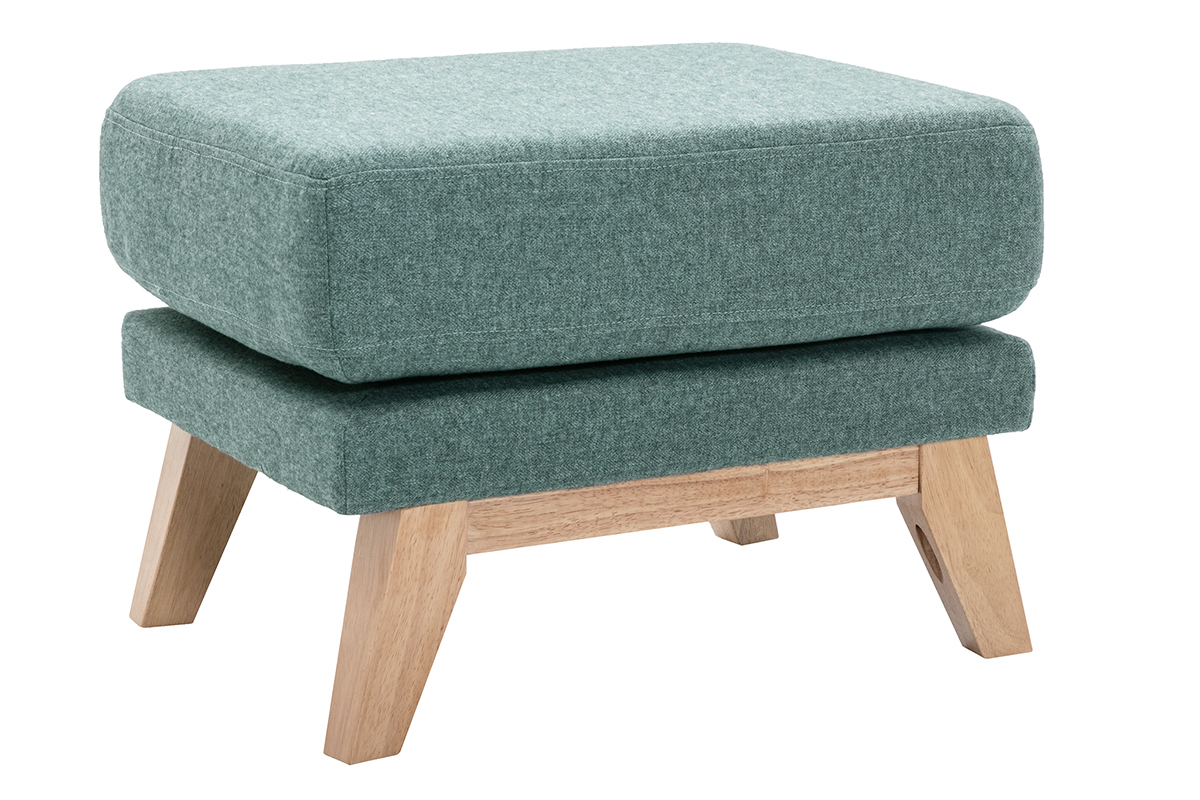 Pouf repose-pieds d�houssable scandinave en tissu vert de gris et bois clair OSLO