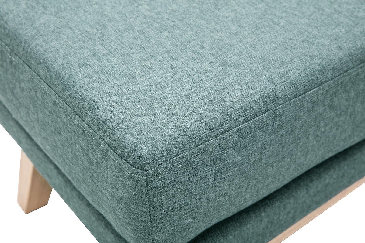 Pouf repose-pieds d�houssable scandinave en tissu vert de gris et bois clair OSLO