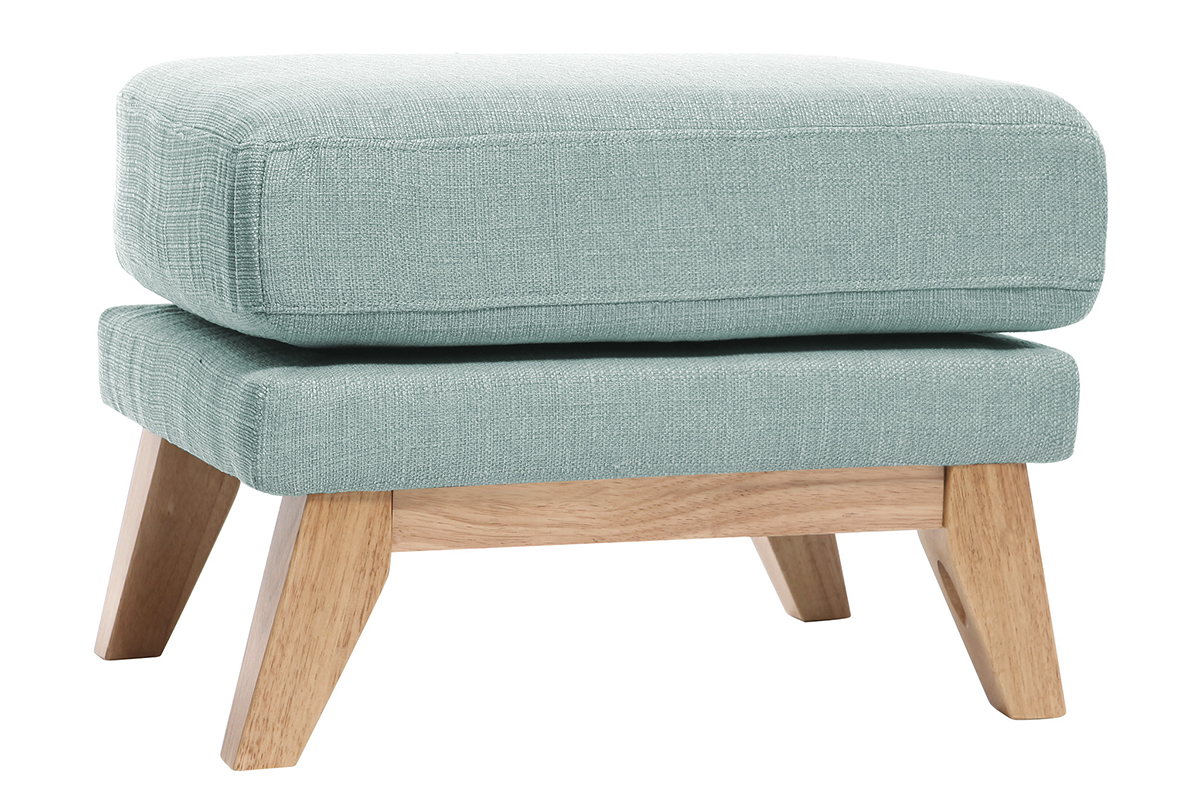 Pouf repose-pieds d�houssable scandinave en tissu vert lagon et bois clair OSLO