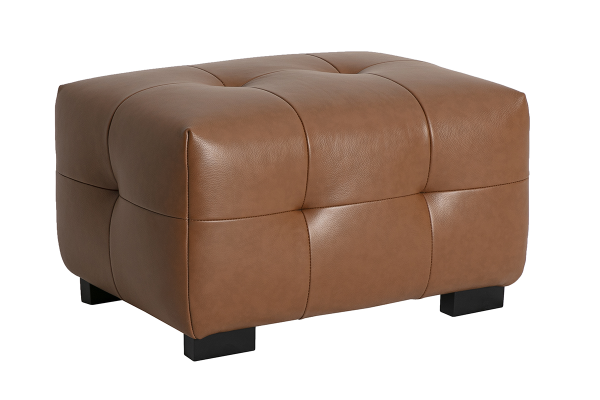 Pouf repose-pieds en cuir marron CORTO, vue de 3/4.
