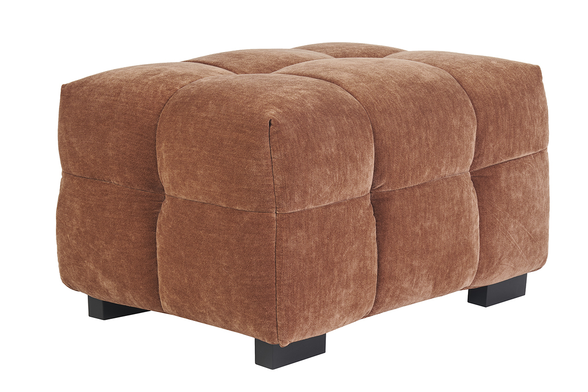 Pouf repose-pieds design en tissu effet velours terre br�l�e CORTO