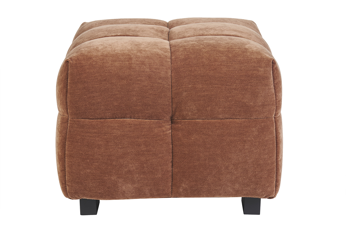 Pouf repose-pieds design en tissu effet velours terre br�l�e CORTO