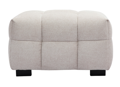Pouf repose-pieds design en tissu effet velours textur&eacute; beige CORTO