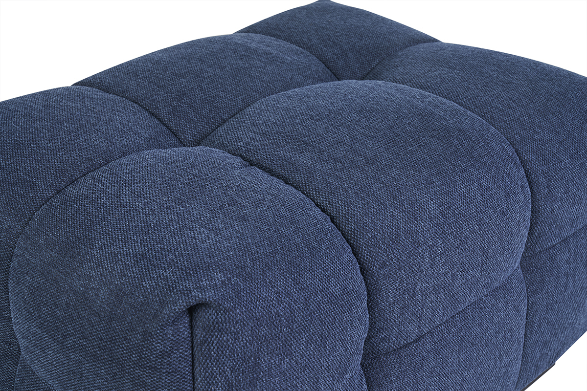Pouf repose-pieds design en tissu effet velours textur� bleu fonc� CORTO