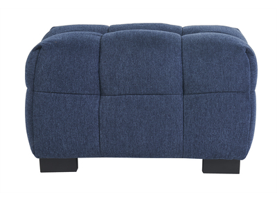 Pouf repose-pieds design en tissu effet velours textur&eacute; bleu fonc&eacute; CORTO