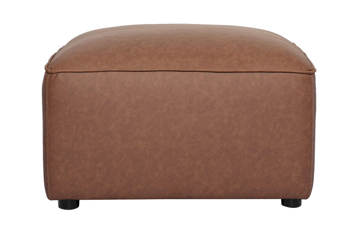 Vue de face du pouf repose pieds en cuir marron carr� FERGUS