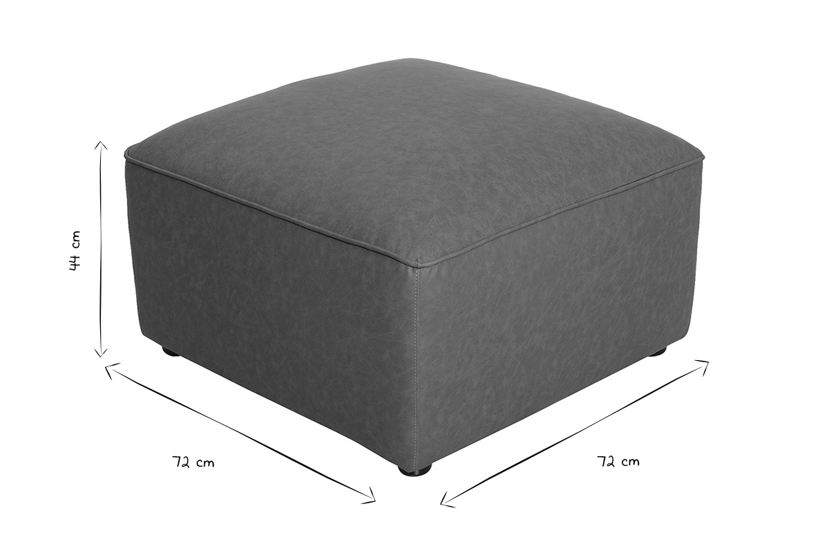 Dimensions du pouf repose pieds carr� en noir et blanc, 72 cm x 72 cm, hauteur 44 cm.