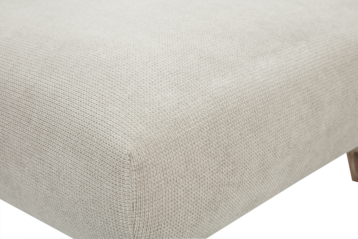 Pouf repose-pieds en tissu chenille beige, vue de pr�s, angle bas.