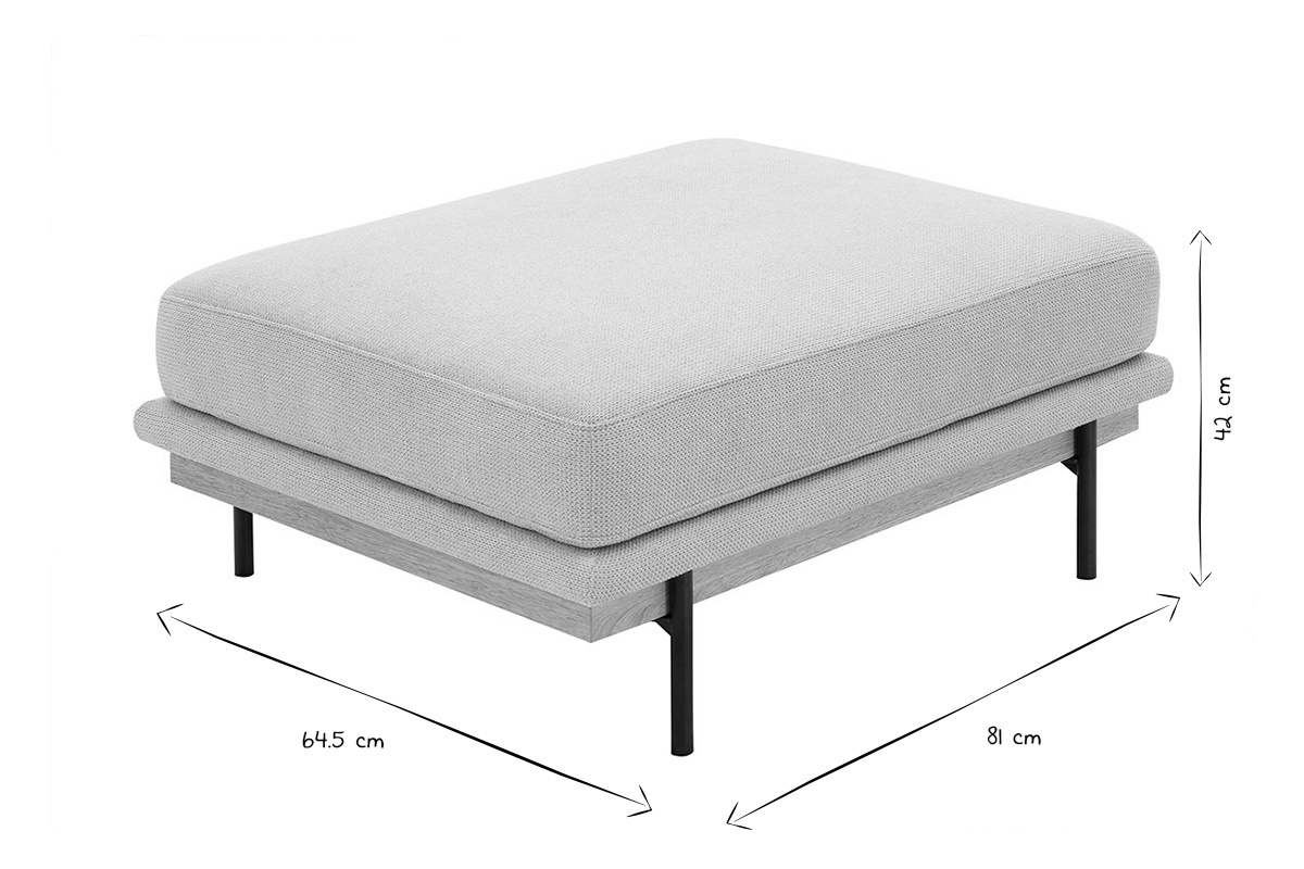 Pouf TODD noir et blanc avec dimensions L81 x P64.5 x H42 cm affich�es.