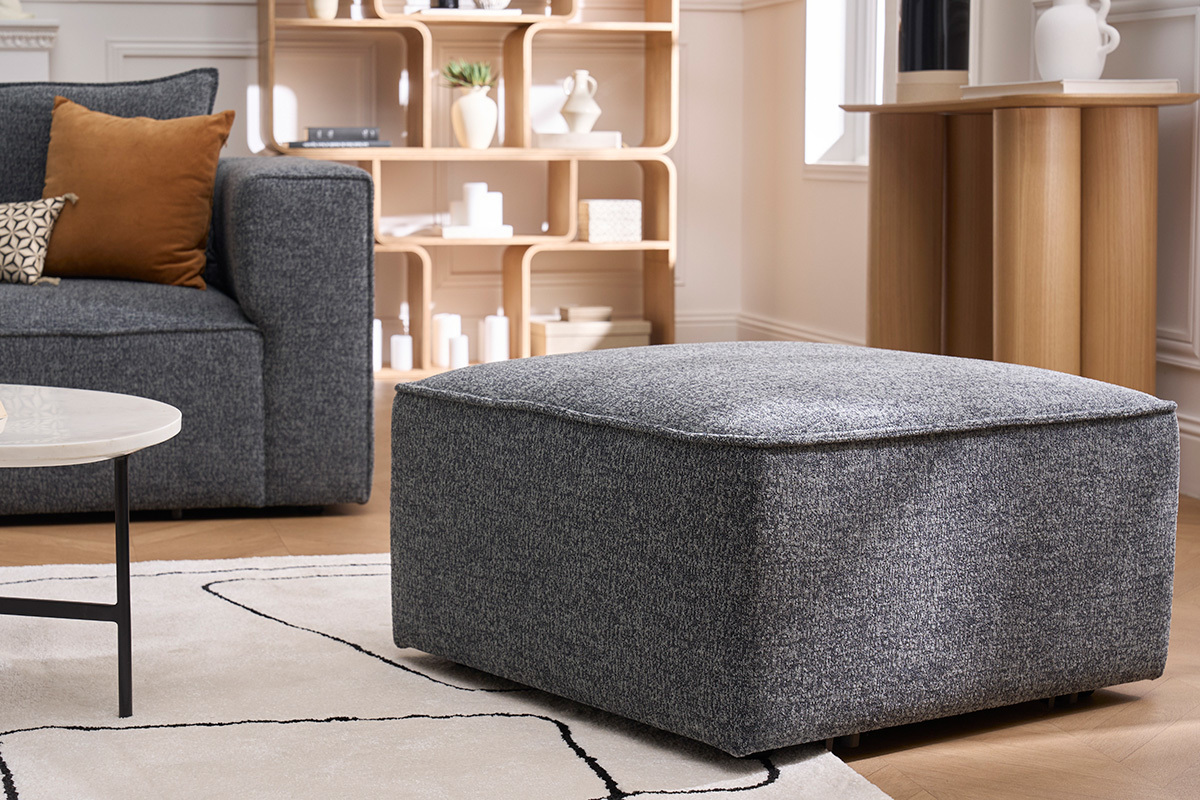 Pouf repose pieds en tissu chin� gris fonc� KERRY
