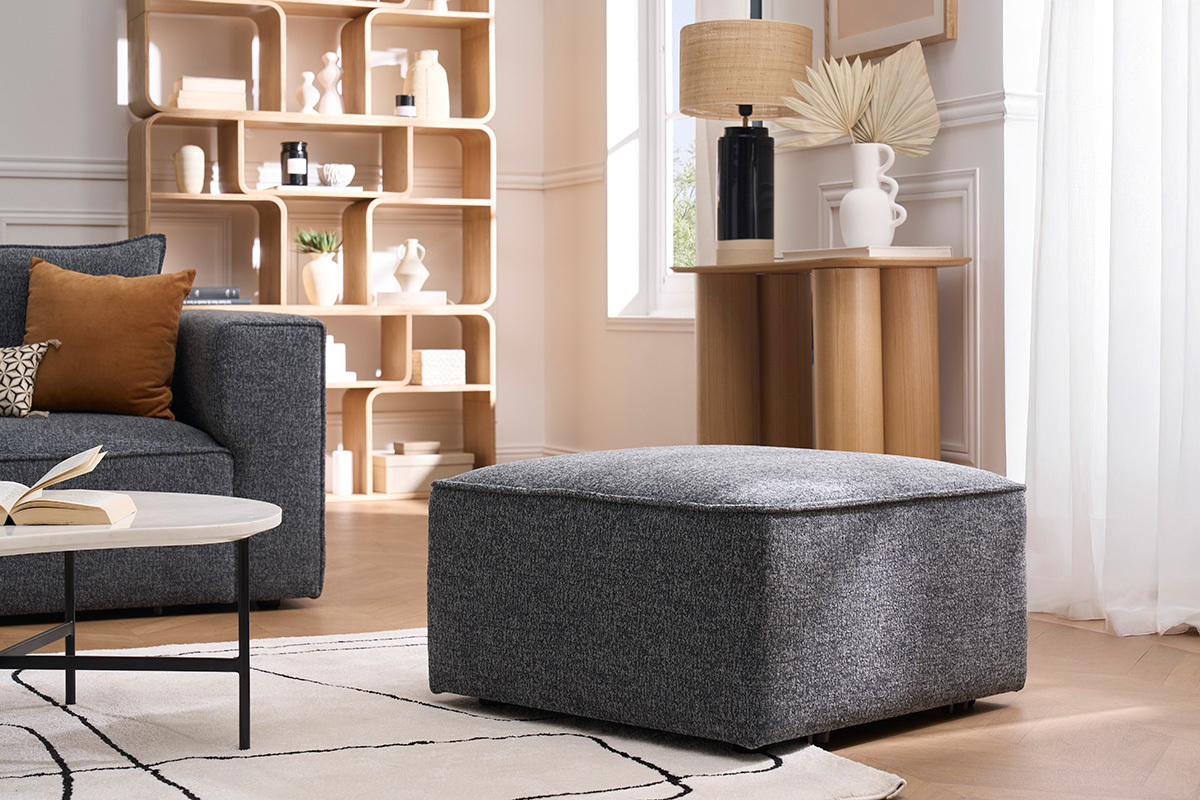 Pouf repose pieds en tissu chin� gris fonc� KERRY