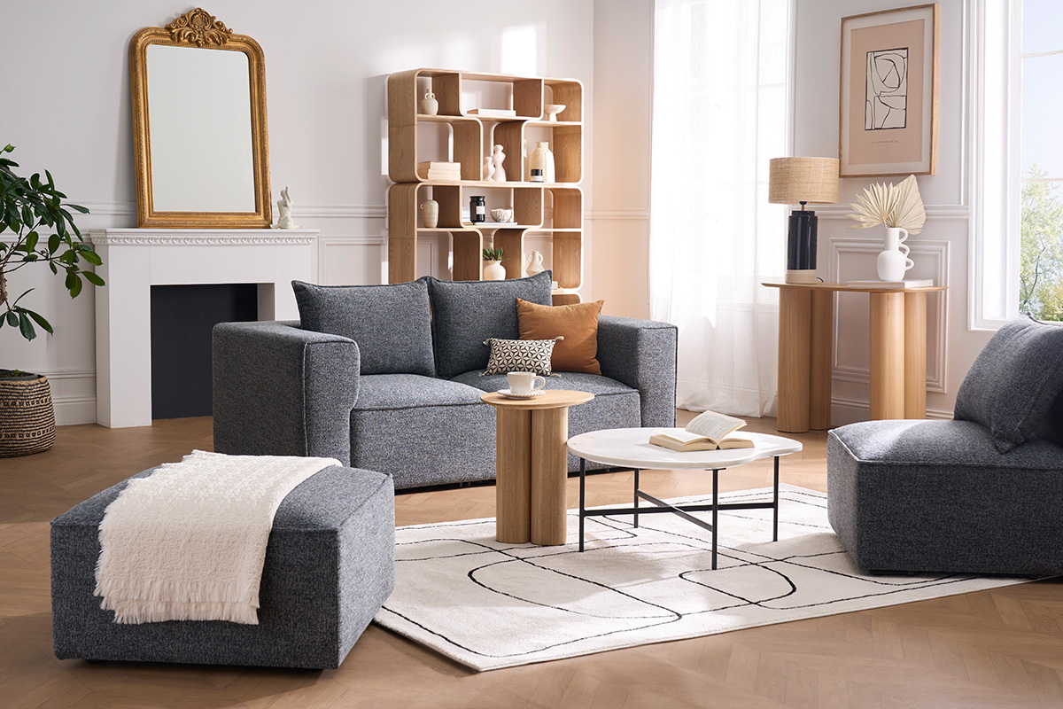 Pouf repose pieds en tissu chin� gris fonc� KERRY