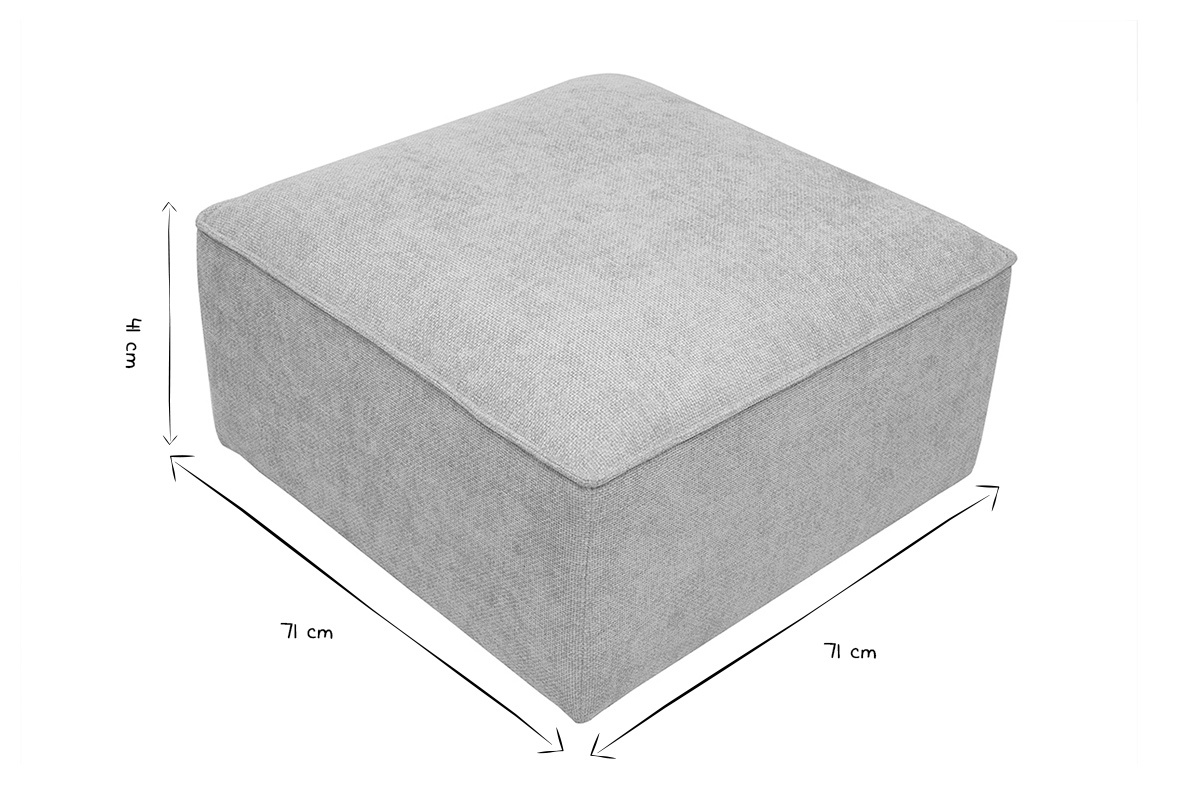 Dimensions du pouf KERRY : 71 cm x 71 cm x 41 cm en noir et blanc.