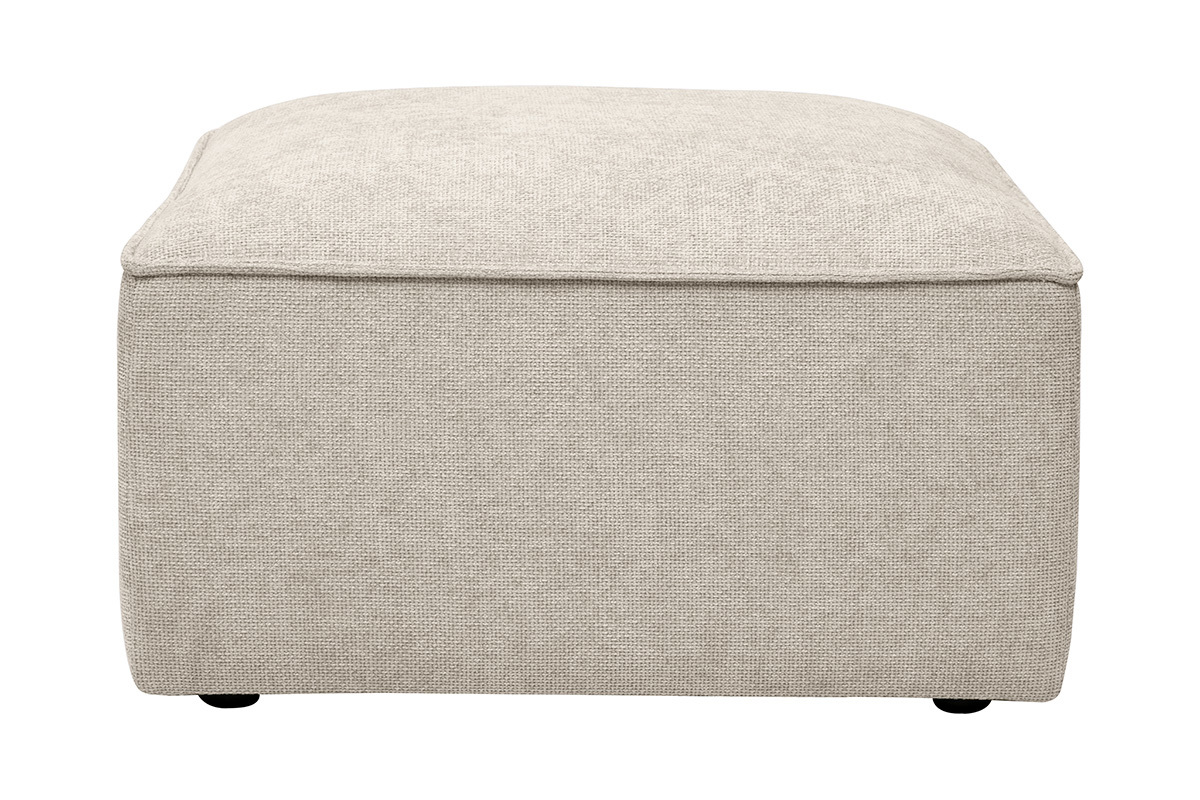 Pouf carr� beige en tissu effet velours textur�, vue de face.