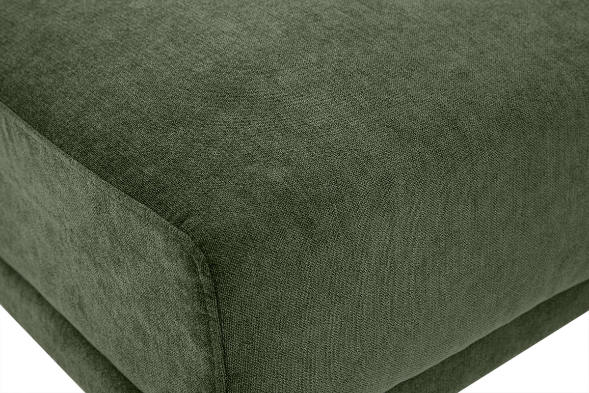 Vue d�tail du pouf repose pieds en tissu effet velours vert kaki JERRY