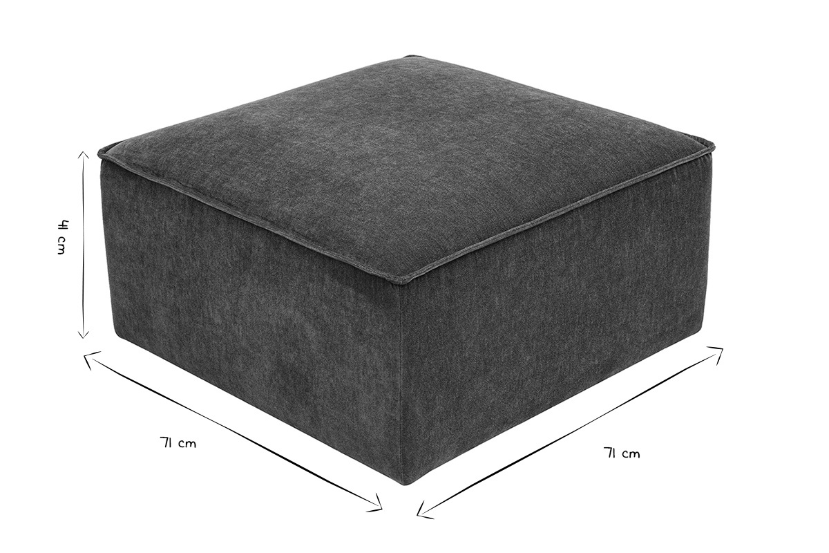 Dimensions du pouf KERRY en noir et blanc : L71 x P71 x H41 cm