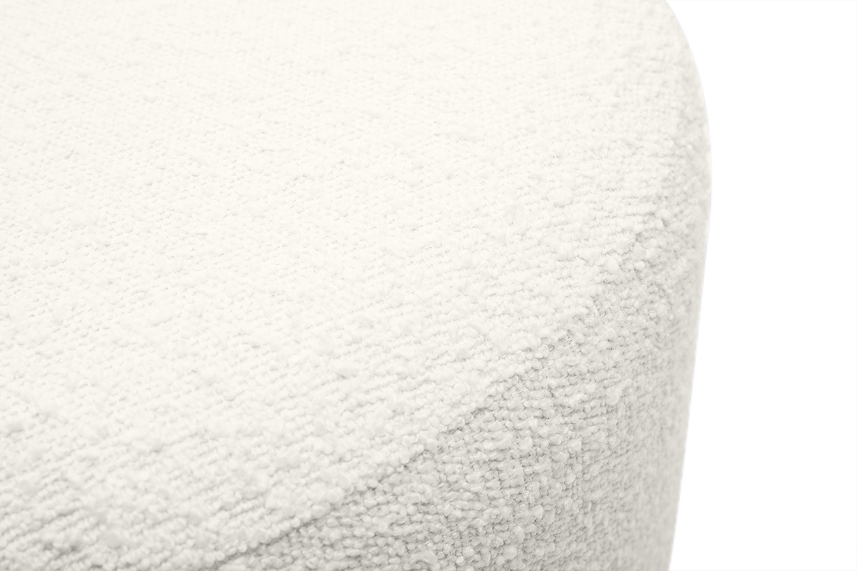 Pouf rond en tissu effet laine boucl�e blanc cass� et m�tal dor� D54 cm AMAYA