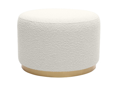 Pouf rond en tissu effet laine boucl&eacute;e blanc cass&eacute; et m&eacute;tal dor&eacute; D54 cm AMAYA