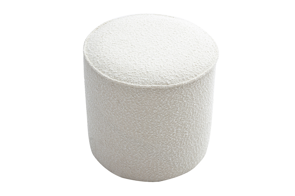 Pouf rond en tissu effet laine boucl�e blanc D40 cm PAUL